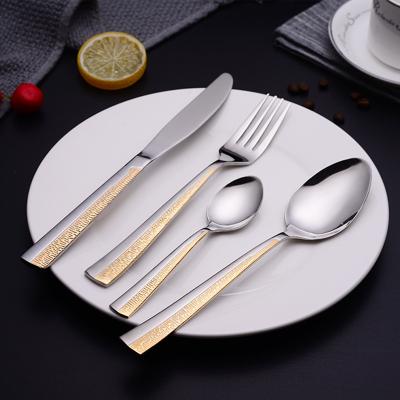 China Stocked Stocked Bulk Shopping 201 Gold Plated Spoon And Fork Tea Spoon Set Stainless Steel Flatware Sets for sale