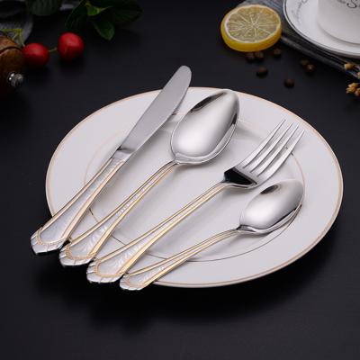 China Reusable Stainless Steel Rose Gold Silverware Flatware Viable Classic Cutlery 201 Utensils Knife and Fork Spoon Sets for sale