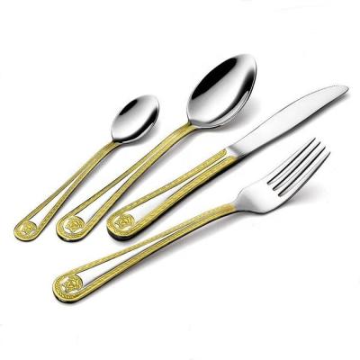 China Viable royal high quality 72pcs/86pcs gold plated flatware case set stainless steel leather cutlery set for sale