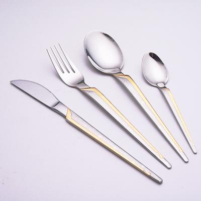 China Viable Luxury Custom Logo Restaurant Fork Knife Stainless Steel Flatware Dinnerware Sets Cutlery Spoon 201 for sale