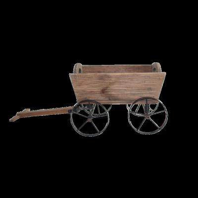 China Art Decor Wood Wagon Planter Pot Rack with Wheels Plants Rustic Flowers Wagon Pot Patio Home Outdoor Decor for sale