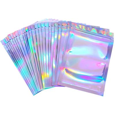 China Wholesale Custom Foil Resealable Pouch Bag Holographic Smell Proof Wholesale Holographic Smell Storage Bag For Gift Food Storage for sale