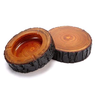 China Glow in the Dark Logo Portable Round Pocket Creative Custom Cigarette Wooden Cigar Ash Tray Car Ashtray for sale