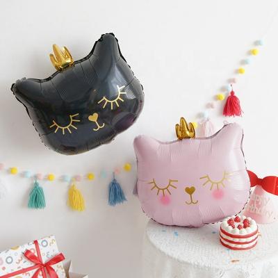 China Foil crown pink cat balloon, crown black cat foil balloon, toy cat helium balloon for sale