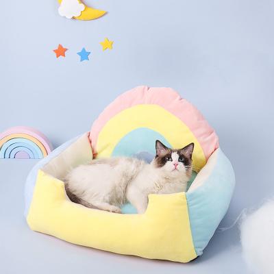 China Viable Creative Washable Foldable Dog Room Cat House Rainbow Sofa Warm Roof Cat Cage Rainbow Bed for sale