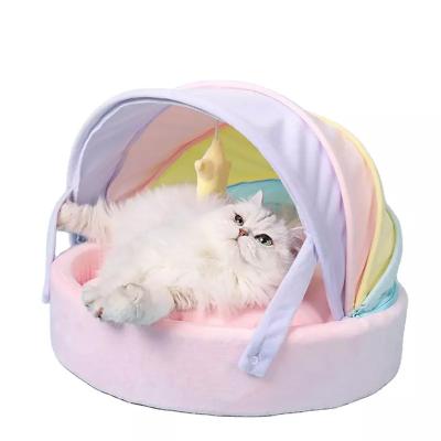 China Sustainable Wholesale Pet Products Rainbow Cat Bed , Indoor Sleeping Semi Closed Sofa Bed Cat House for sale