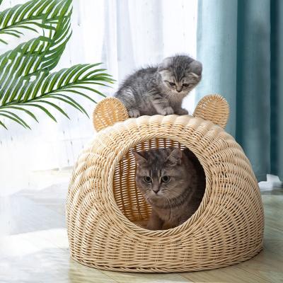 China Custom Portable Breathable PP Rattan Pet Basket Bed, Cat Basket Bed House for sale