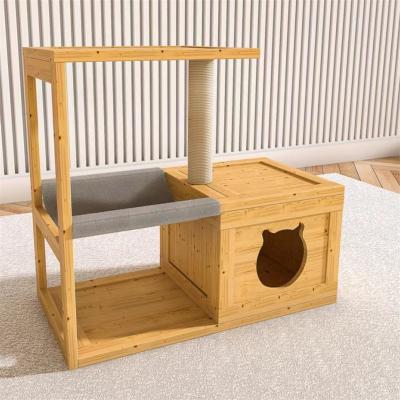 China Sustainable Wholesale Cheap Natural Portable Wooden Pet Tree Cat Tree Cages With Soft Hammock Sisal Columns For Cats for sale