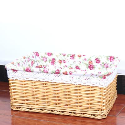 China Top Selling Custom Rectangle Viable Natural Willow Wicker Hand Woven Basket With Liner Fabric Storage Container Basket for sale