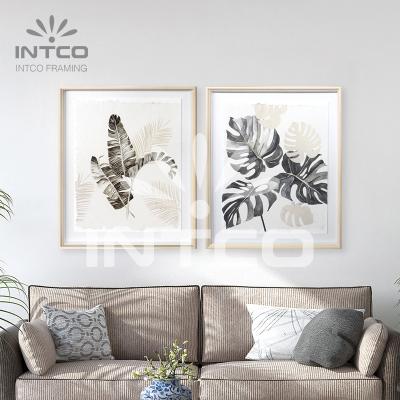 China INTCO New Arrival Classic Design Exclusive Home Wall Decoration Special Mud Spray Framed Matte Tropical Leaf Framed Simple Art for sale