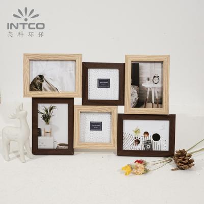 China INTCO Classic Light And Dark Wood Warm Multi Photo Picture Collage Frame for sale