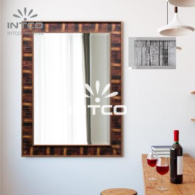 China INTCO Eco-Friendly New Arrival Nature Decorative Rectangular Wood Texture Beveled Mirror Frame for sale