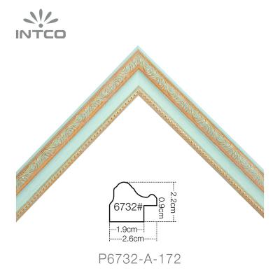 China INTCO New Arrival Decorative Antique Factory Wholesale Eco-Friendly Patina Art Photo Painting Pico Frame Molding Blue Picture Frame for sale