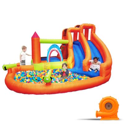 China Lightweight ; Easy Setup and Instant Bounce Commercial Home Slide Water Inflation Wate Inflatable rDouble Slide with Water Spray Pool Shark Trampoline for sale