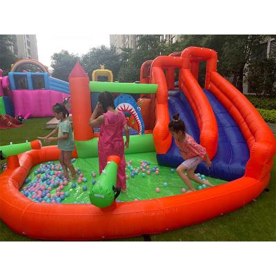 China Oxford Cloth House Out Door Commercial Kids Castle Toy Mini Inflatable Water Slide Backyard Jump Double Slide Bounce Water Slide For Kids for sale