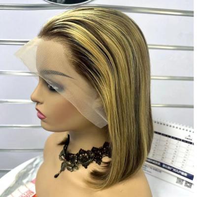 China Free Sample 13x4 Highlight Hd Wigs Deep Wave 180% Hair Lace Front Piano Color Raw Hair Bob Wig Double Drawn Bone Bob Wig Straight for sale