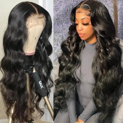 China Brazilian Body Wave Virgin Hair 13x4 Lace Front Wigs 100% Human Hair Body Wave Pre Plucked Front Lace Wig Curly Human Hair for sale