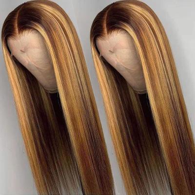 China Body Wave Brown Bone Straight Hair Lace Wig, 20 Inch P4/27 Real Human Hair Straight Wig Lace Frontal Wig, Brazilian Hair Highlight Wig for sale