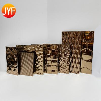 China Hotel Leaf Rose Panels Wall S0401 Aisi 316L Rose Gold Embossed Stainless Steel for sale