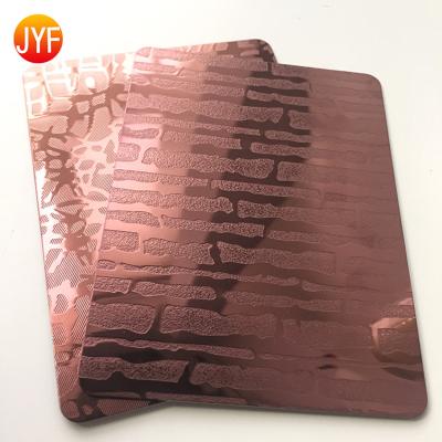 China Hotel Factory Supply H509 PVC Coated Rose Red Etched Stainless Steel Sheet For Home Decor for sale