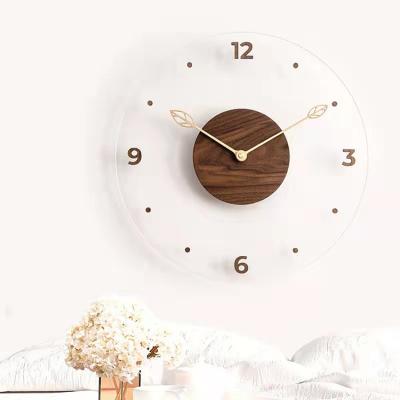 China Simple Antique Style Nordic Simple Wall Clock Solid Wood Living Room Home Wall Clock Creative Acrylic Glass Decorative Clock for sale