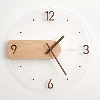 China Simple Antique Style Nordic Simple Wall Clock Solid Wood Living Room Home Wall Clock Creative Acrylic Glass Decorative Clock for sale