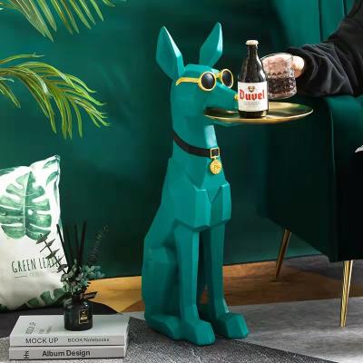 China Novelty home decoration landing large doberman dog ornaments resin gold thin layer storage tray ststue for home for sale