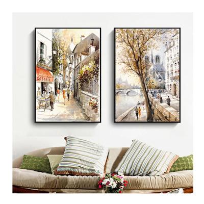 China Modern living room inkjet watercolor street scene simple decorative painting hanging painting for sale