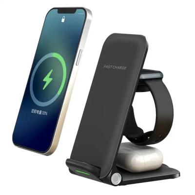 China QI Wireless 15w Slim Portable Desktop Charging Station Smart Watch OEM Fast Charging 3 in 1 Bracket Times Wireless Charger For Apple 14 for sale