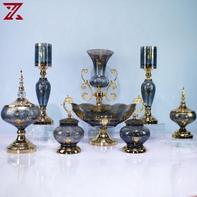 China Gray Minimalist Modern Luxury Glass Smoke Metal Candle Holder Display Pieces Sets of 8 for Home Decorative for sale