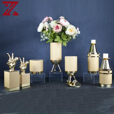 China Modern Minimalist Luxury Home Decoration Metal Candle Holder Candy Jar Leather Vase For Home Accessories for sale