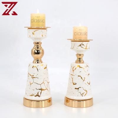 China Wholesale home decorations/gifts tealight candlestick craft gold plated white ceramic metal marble design centerpiece for party decor for sale