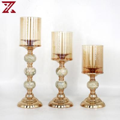 China Home Decor Nordic Gold and Yellow with Glass Lid Ceramic Candle Holders for Living Room Cafe Office Decor for sale