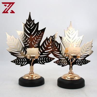 China Wholesale Creative Home Decoration Plant Gold Tree Leaf Metal Candelabra Centerpiece for Weddings Party Home Decoration for sale