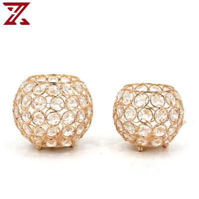 China Small Metal Crystal Candle Holder Golden Home Decor Jar Candle Holder Wedding Ornament High Quality Home Decoration for sale