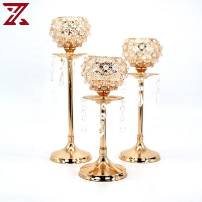 China Wholesale Home Centerpieces Small Size Gold Metal Factory Decoration Crystal Beaded Candle Holders Set For Decor Gift for sale