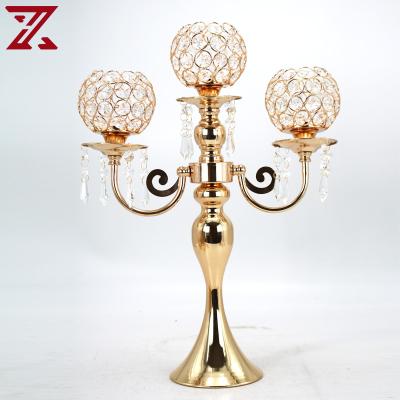 China Wholesale Home Centerpieces Gold Metal 3 A.M. Decoration Crystal Standing Candle Holders For Wedding for sale