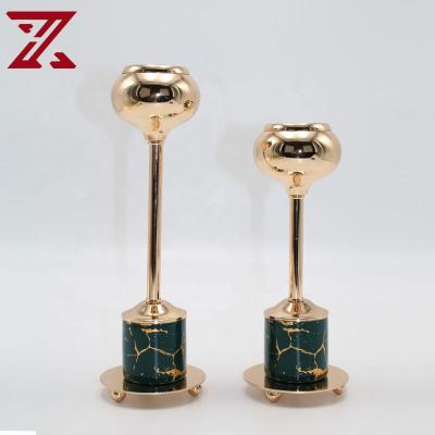 China Wholesale LUXURY high quality metal gold dark green ceramic candle holder for decor and table tops home decor for sale