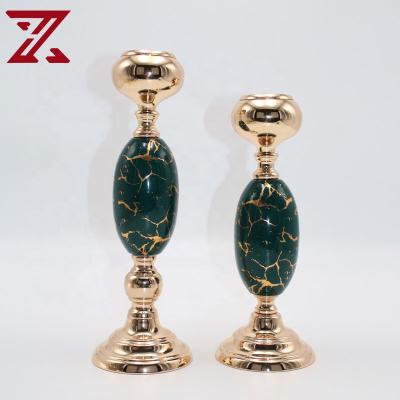 China Home Decoration Factory Candlestick Custom Nordic Romantic Gold and Dark Green Metal Candle Holder for Wedding Decoration for sale