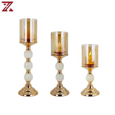 China Gold luxury home decorative tealight metal candle holders wholesale jade candle holder home wedding for sale