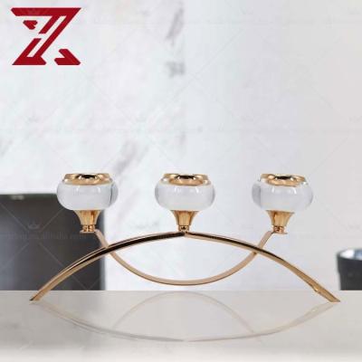 China Factory Sale Europe Retro 3 Hot Metal Candelabra Acrylic Heads / Wedding Arm Candle Holders For Candlelight Dinner And Table Decoration for sale