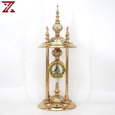 China Light luxury yellow silent home clock living room desk metal style desk antique desk and table clock decorative for sale