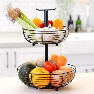 China Heavy Duty 2 Tier Fruit Basket Storage Fruit Bowl Kitchen Wire Stocked Organizer for sale