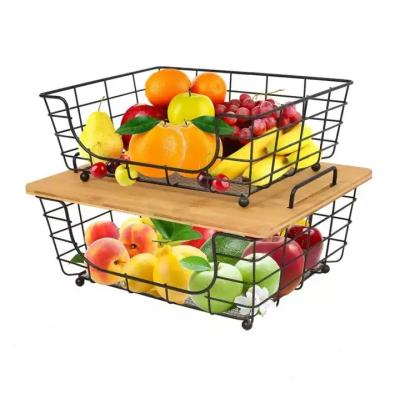 China Bread Fruit Vegetable Organizer Basket With Lid Metal Wire Storage Stackable Basket for sale