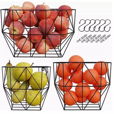 China Metal Wire Wall Hanging Stored Fruit Basket For Storage Wall Organizer Multi-functiona Basket For Storage Organizer Gold for sale