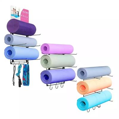 China Yoga Stocked Mat Storage Organizer Rack for Exercise Mats Foam Roller Storage Metal with Hooks for Headband Resistance Bands Mat Strap for sale