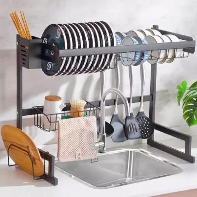 China Sustainable 2 layers black 201 stainless steel for easy storage dishes and drain rack on the kitchen sink for sale