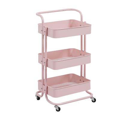 China Eco-friendly Metal Trolley Cart 3 Tier Rolling Slim Storage Kitchen Serving Cart With Wheels for sale