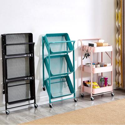 China Eco-friendly Support All Customization Trolley Cart Kitchen Storage Rack 3-Layer Tray Hand Carts &Trolleys for sale