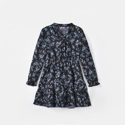 China Washable Loose Casual Comic Decoration Ribbon Collar Dress Princess Autumn Floral Dress Girls Long Sleeve Dress for sale